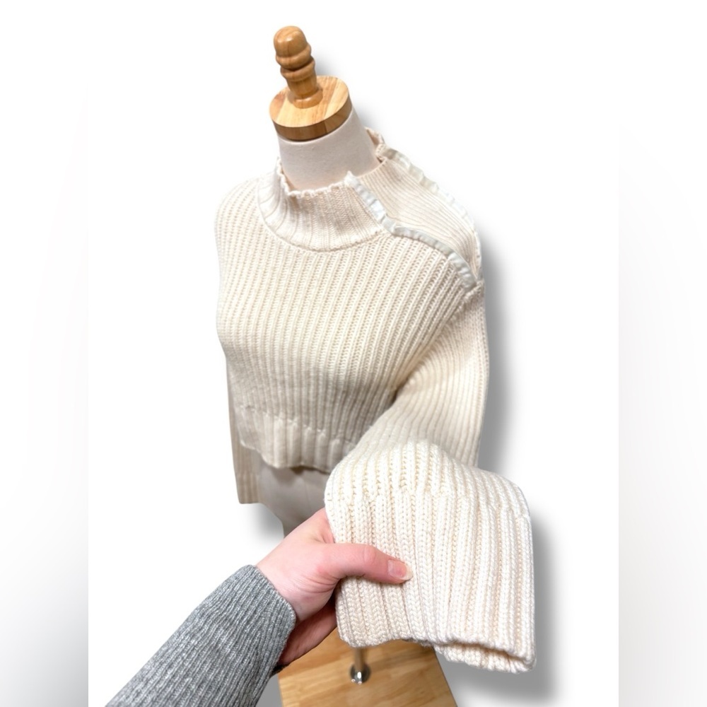 DION LEE Merino Wool Cashmere Cream Ribbed Turtleneck Longsleeve Cropped Sweater